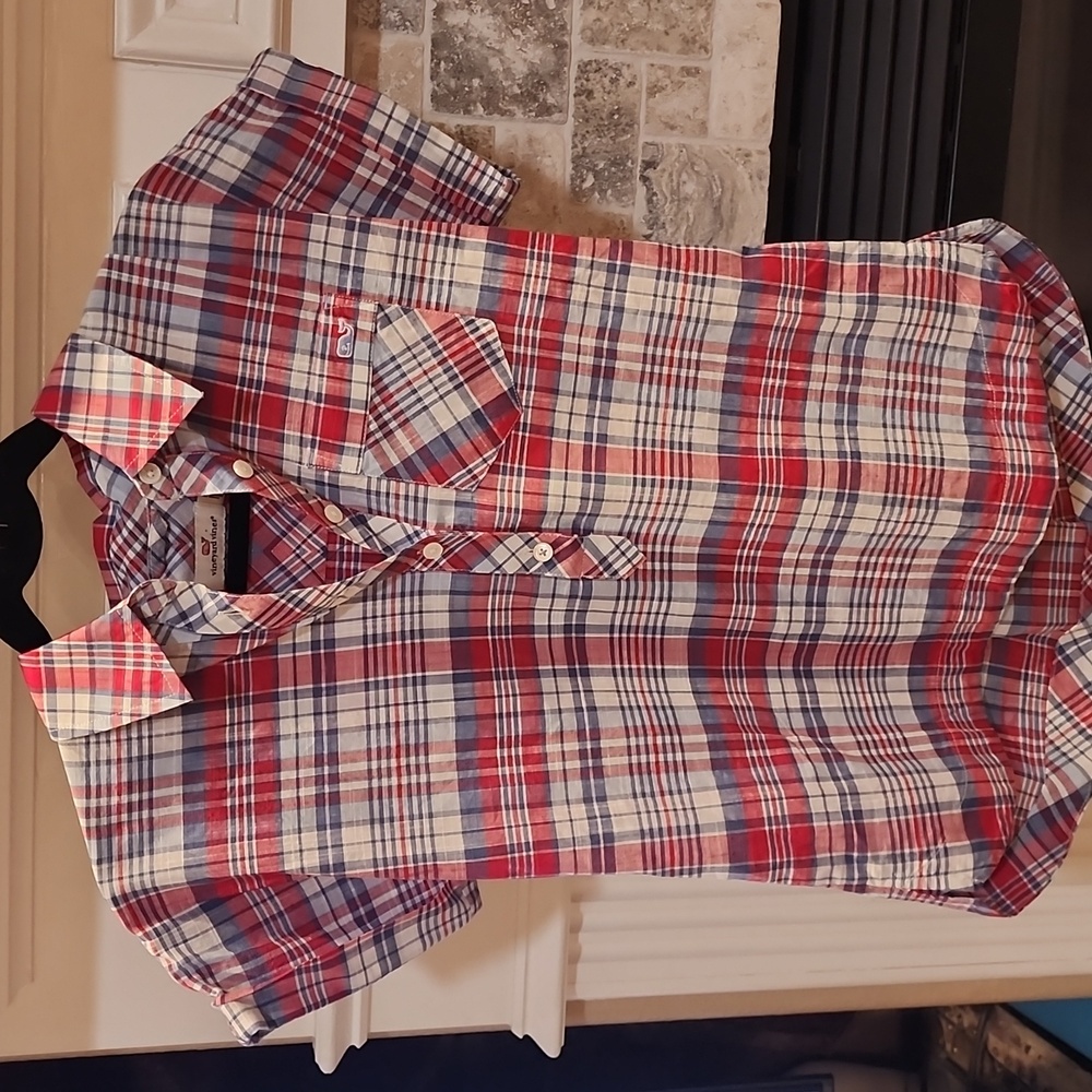 Vineyard Vines Red and Blue Plaid Button-Down Shirt